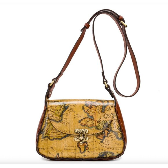 NWT Patricia Nash Lucia European Map Tan Trim Leather Crossbody Shoulder Bag - Picture 1 of 14